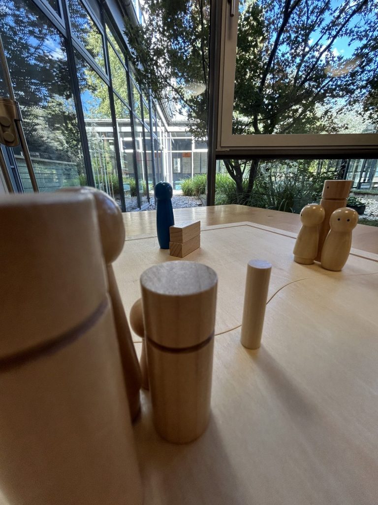 Systemisches Coaching: Foto einer Beziehungsaufstellung auf dem Systembrett.